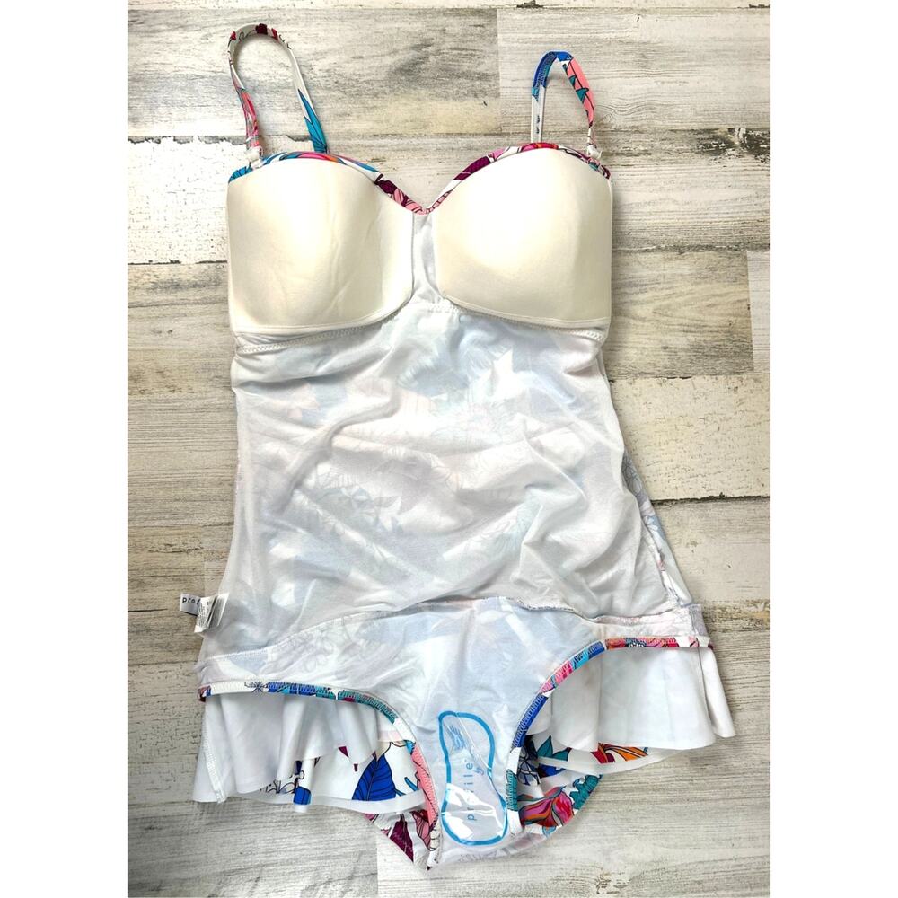 Profile by Gottex Womens 10 White Multi Floral One Piece Swimsuit Ruffle NEW - Picture 4 of 6